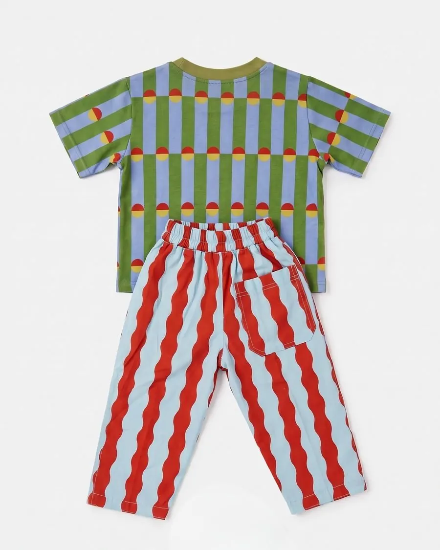 Studio product photo of the striped kids outfit on a clean background